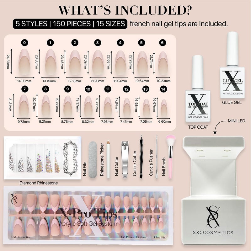SXC Cosmetics French Tip Press On Nails - Skin Tone Nude and Color Series, Medium Almond X-Pro Tips Starter Kit ST115KIT - Image 4