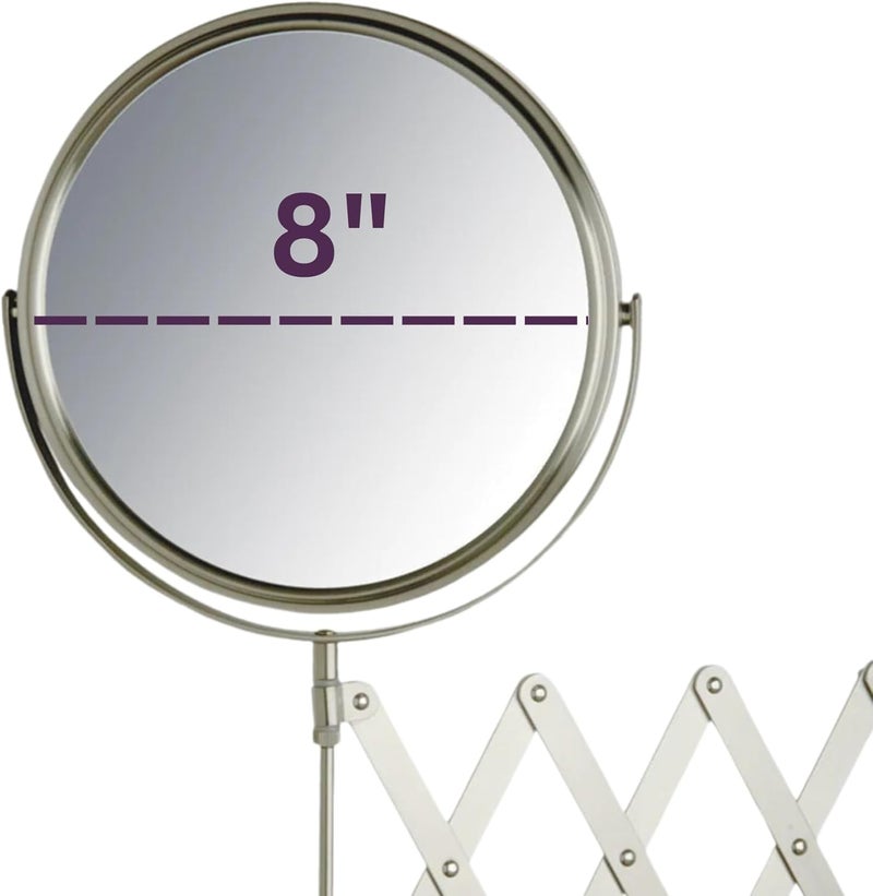 Jerdon Two-Sided Wall-Mounted Makeup Mirror with 7X Magnification and Extendable Arm - 8-Inch Diameter Nickel Finish - Image 2