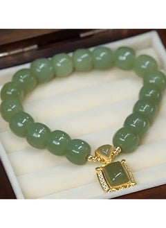 Goolsky 1pc Green Faux Jade Beaded Bracelet Elegant Hand Jewelry Decoration Chinese Style  - Image 1