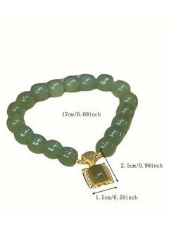 Goolsky 1pc Green Faux Jade Beaded Bracelet Elegant Hand Jewelry Decoration Chinese Style  - Image 2