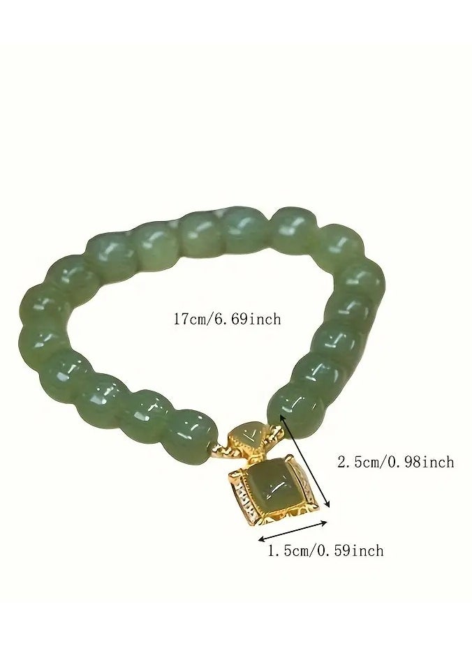 جلوسكي 1pc Green Faux Jade Beaded Bracelet Elegant Hand Jewelry Decoration Chinese Style  - Image 2