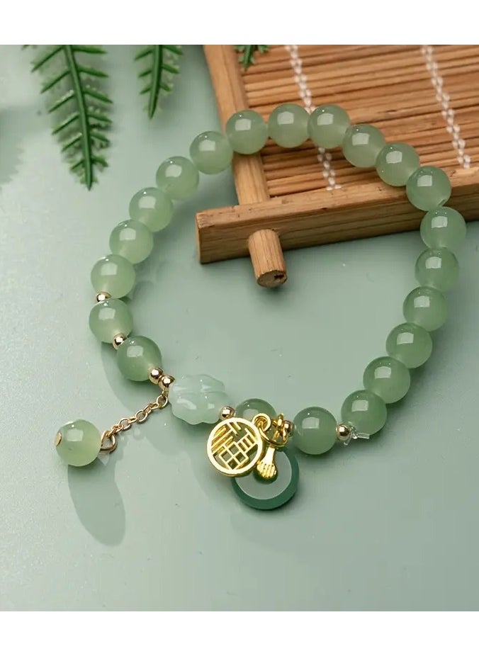 جلوسكي 1pc Green Faux Jade Beaded Bracelet Elegant Hand Jewelry Decoration Chinese Style  - Image 3