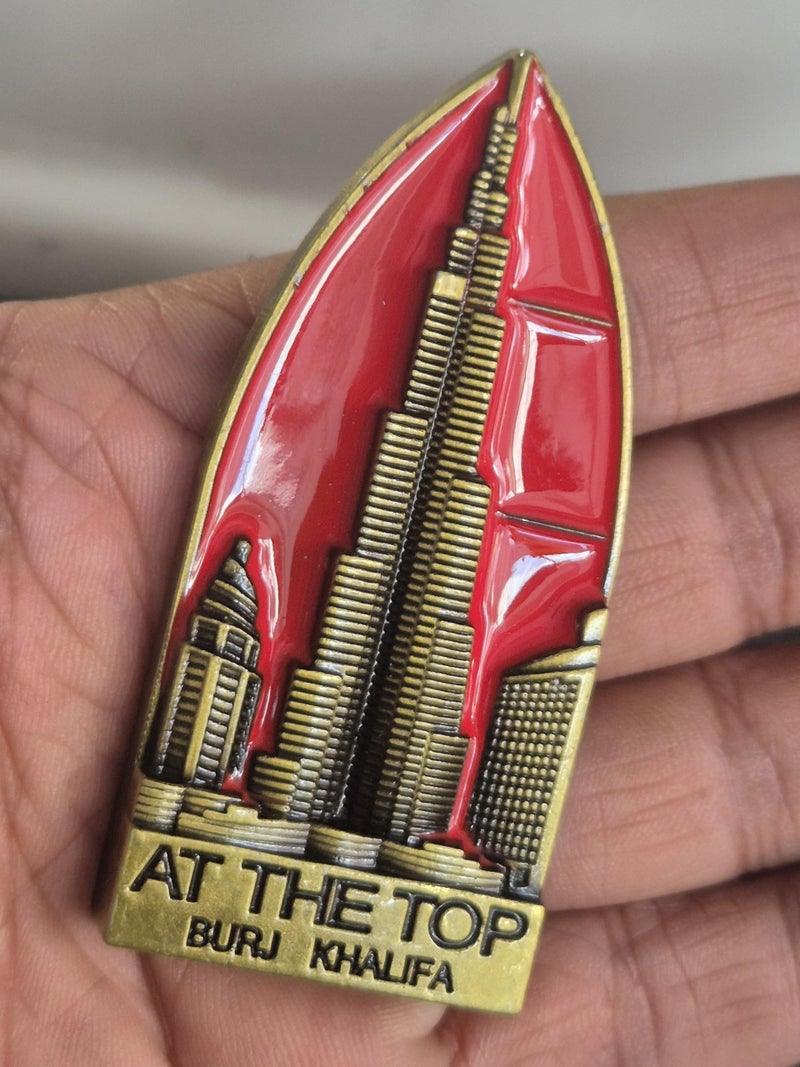 DT DECTONE Regular Metal Fridge Magnet, at The Top of Burj Khalifa 3D Metal Magnet for Fridge, Study Table, Office Desk, Ideal Gift, Best Home Decor Item for Travel Enthusiasts 7 X 3 CM, Pack of 1 - Image 1
