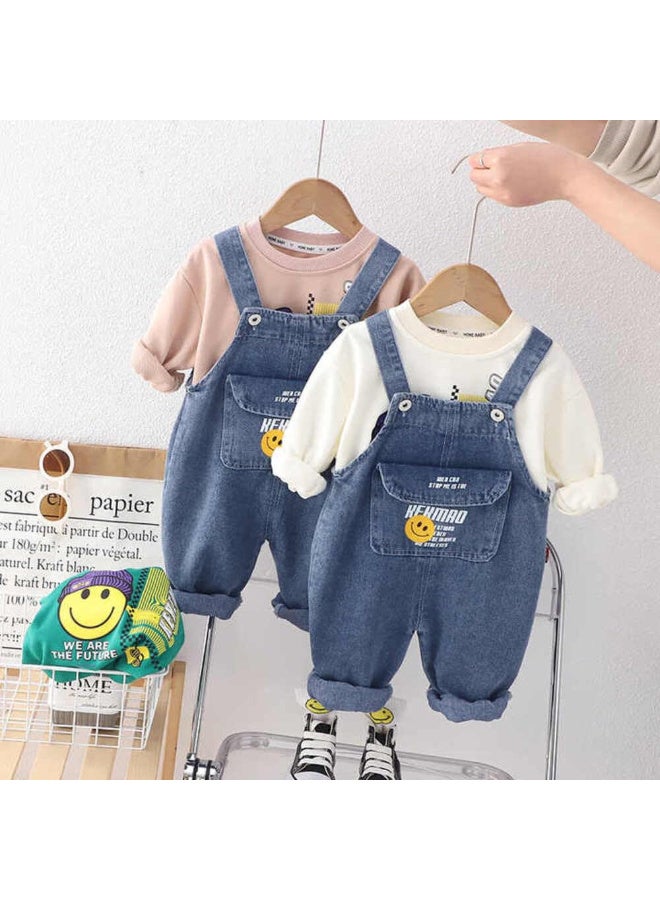 MiniMe Kids Jumpsuit 2-Piece Set| 6-9 Months | White & Blue | Organic Cotton Tee & Durable Denim Overalls | Hypoallergenic, Breathable Fabric | Elastic Waist | Machine Washable & Comfortable - Image 5