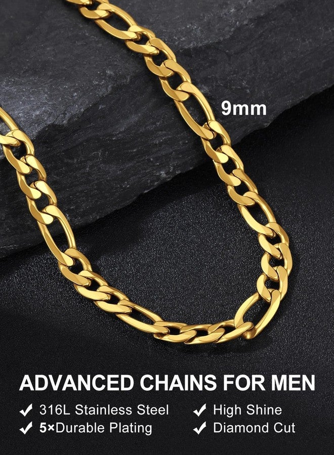 Suplight Figaro Chain for Men Women 9mm 30inch Stainless Steel Chunky Figaro Necklace Gold Chains for Men Hip Hop Jewelry, Send Gift Box - Image 3