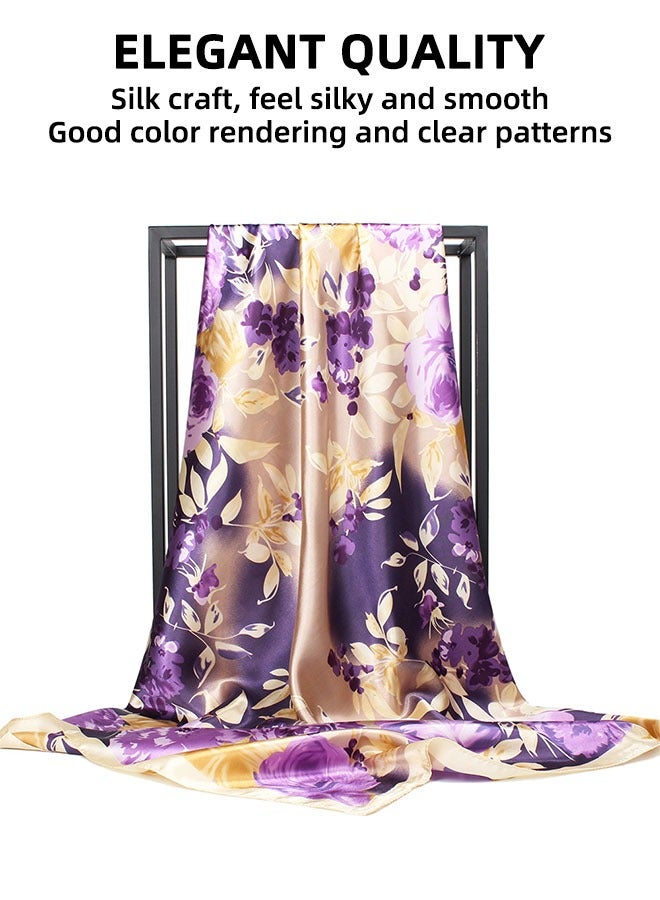 Square Scarf - Women'S Fashionable Imitation Silk Fabric Scarf, Suitable For Wrapping Hair And Sleeping At Night. Square Satin Touch Scarf Handbag Accessory Headband Scarf 90×90cm - Image 2