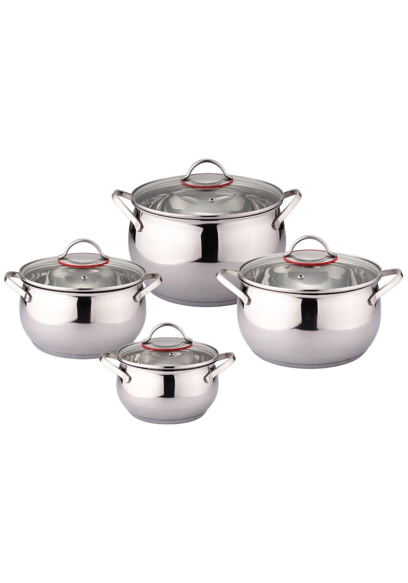Noon East 8-Piece Non Stick Stainless Steel Cookware Set – 304 Grade, Rust-Resistant Pots Oven Safe, Dishwasher Safe, with Durable Heat-Resistant Glass Lids - Image 1