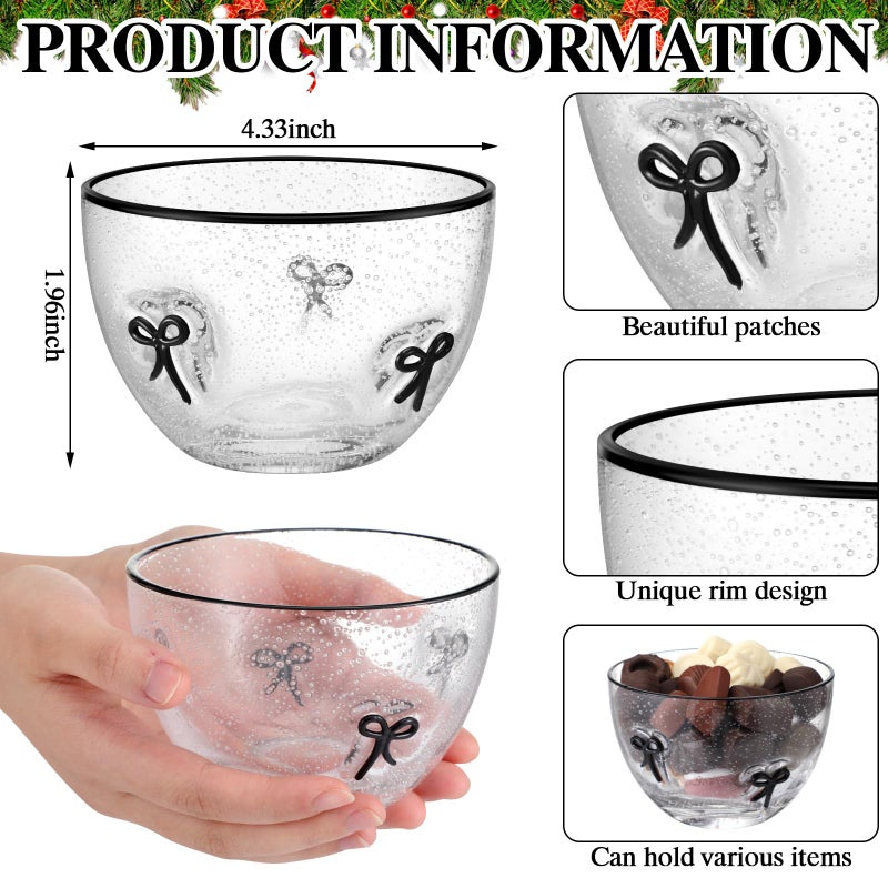 Potchen 2 Pcs Valentine's Day Candy Bowls, 14oz Black Bow Icon Glasses Snack Dessert Bowl Clear Bubble Serving Dish for Office Desk Valentines Day Gifts Party Favors Table Decoration - Image 4