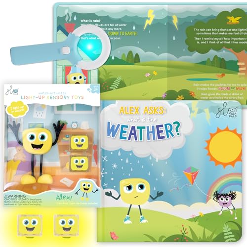 Glo Pals Alex Bath Bedtime Bundle Light Up Bath Toy with 1 Interactive Book 2 Light Cubes 1 Magic Magnifier Toddler Bath Toys Set with Storybook Character Educational Kids Bath Time Fun - Image 1