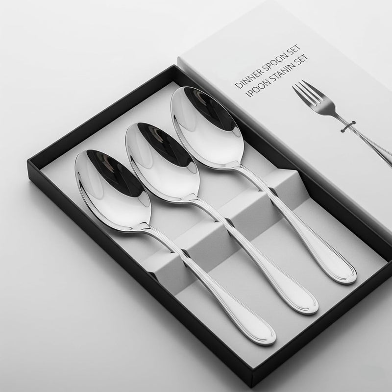 SAQOWARE Luxury Premium 3-Piece Heavy Stainless Steel Dinner Spoon Set | Mirror Polished with Plated Handles | Elegant Flatware for Home Dining, Hotels & Restaurant & Catering Use Table Settings - Image 2