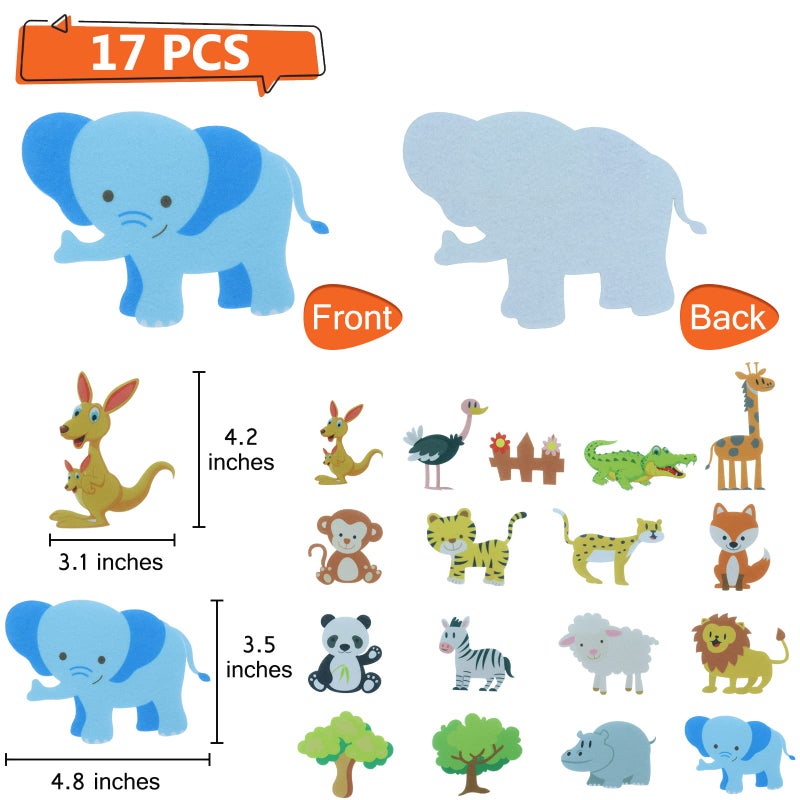 BXI 17 Pcs Zoo Animals Felt Board Story Pieces Set for Toddlers, Preschool & Kindergarten, Precut Felt Jungle Animals Figures for Preschool Crafts Activity Early Learning Storytelling - Image 2