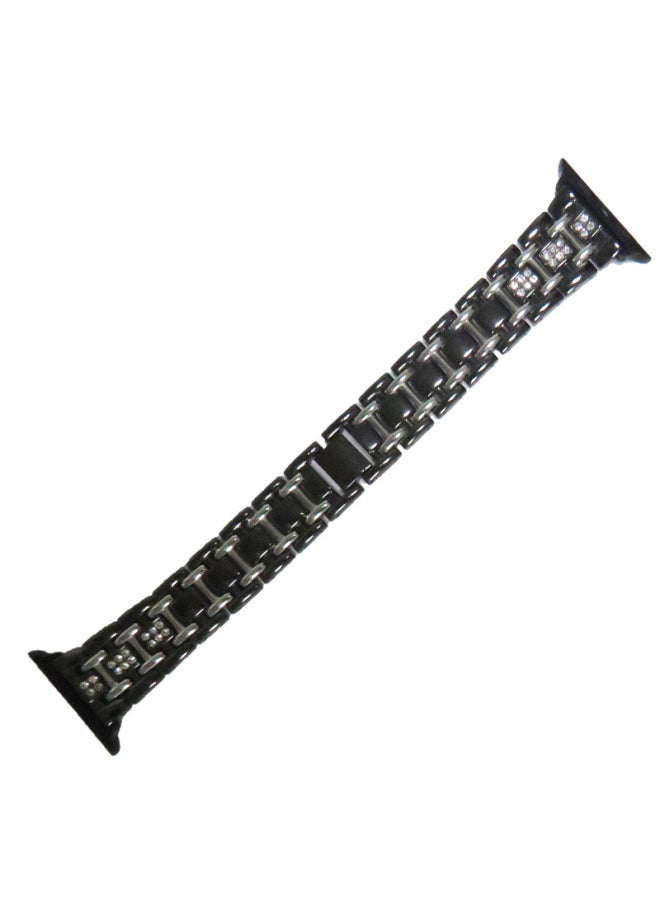 Generic - Applicable To IWatch8 Smart For Apple Watch S7 Strap For Apple Three Beads Diamond For Applewatch1-8 Generation Se-Color:Black 49/45/44/42mm - Image 1