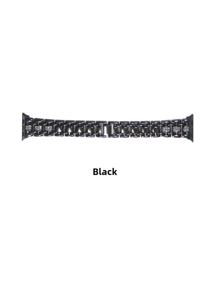 Generic - Applicable To IWatch8 Smart For Apple Watch S7 Strap For Apple Three Beads Diamond For Applewatch1-8 Generation Se-Color:Black 49/45/44/42mm - Image 1