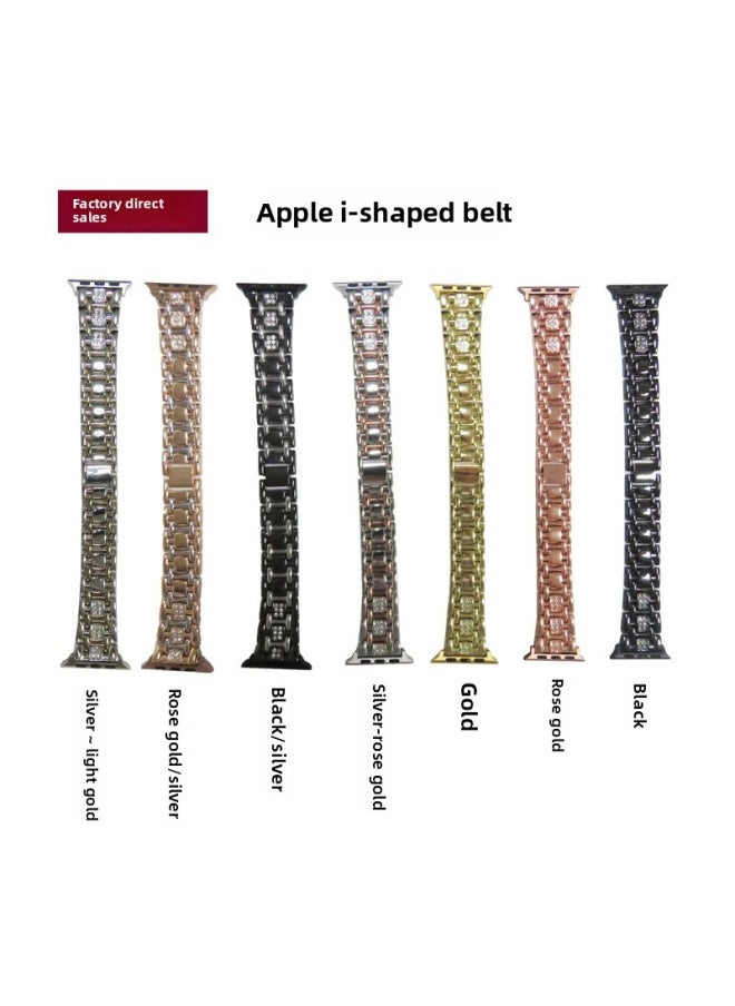 Generic - Applicable To IWatch8 Smart For Apple Watch S7 Strap For Apple Three Beads Diamond For Applewatch1-8 Generation Se-Color:Black 49/45/44/42mm - Image 1