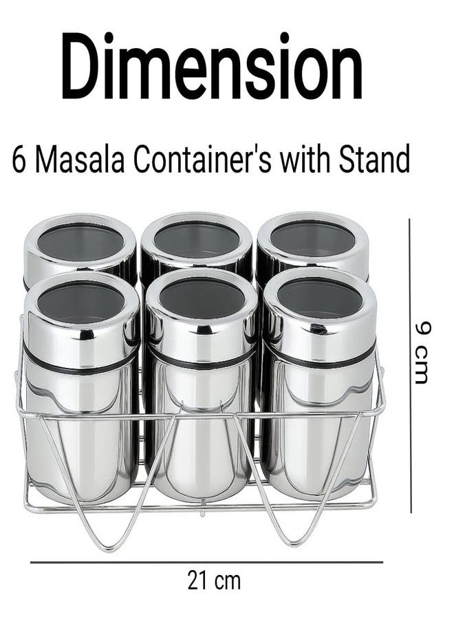 VISAXMI Stainless Steel Masala Box Set with Stand | 6 Containers & 6 Spoons | Spice Storage Organizer with See Through Lid | Premium Kitchen Masala (175 ml) - Image 2