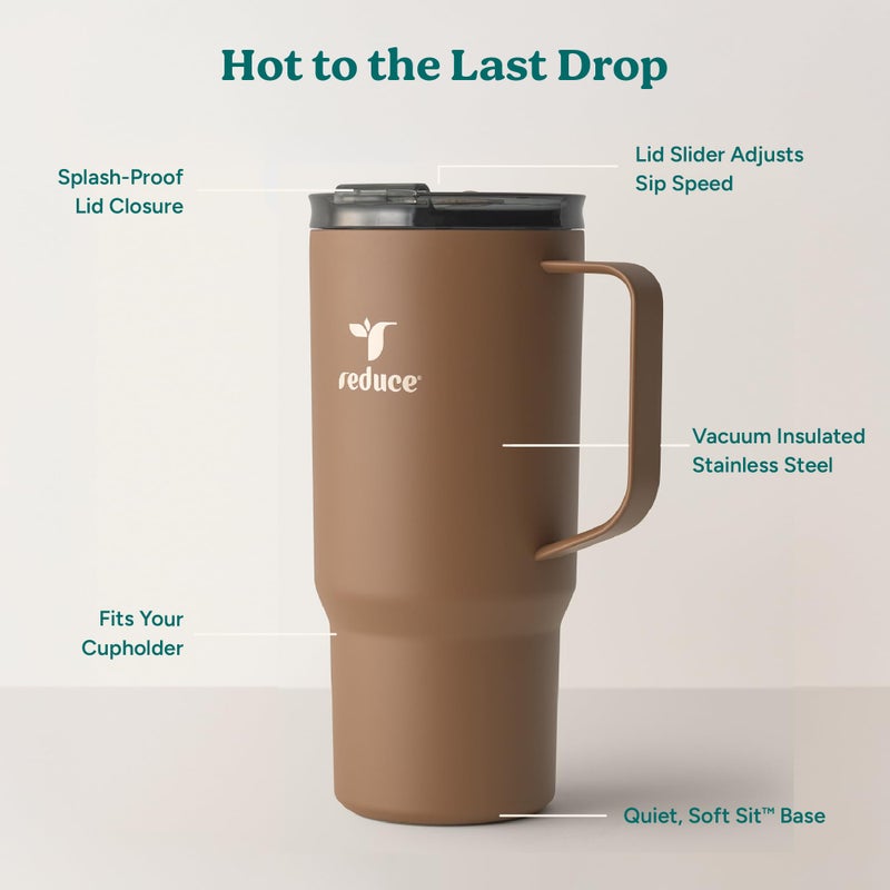 REDUCE 24 oz Hot1 Vacuum Insulated Mug for Hot Tea, Coffee and Other Hot Drinks - With Flo-Motion Lid and Handle, Single-Serve and Cupholder Friendly, Keeps Drinks Hot for up to 8 Hrs, Java - Image 4