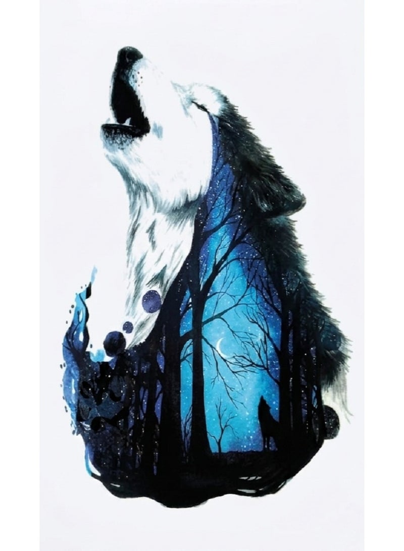 Wolf Howling Forest Night Sky Temporary Tattoo Art