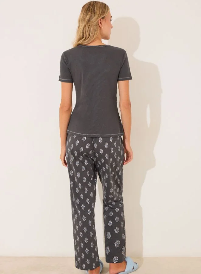 women'secret Blue Paisley Cotton Long Pyjamas