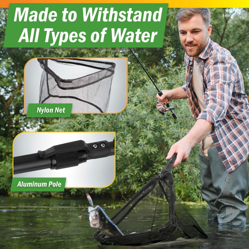 Wakeman Fishing Net with Telescopic Handle and Foldable Head - Lightweight and Durable Collapsible Fish Landing Net with Aluminum Alloy Frame - Saltwater or Freshwater Fishing Gear by Wakeman Outdoors - Image 3