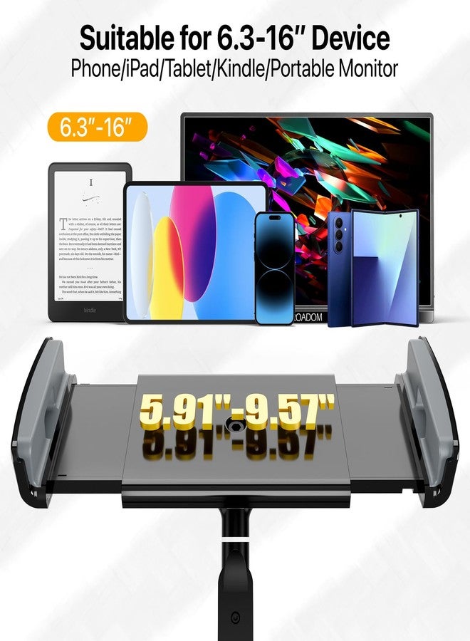 ROADOM Tablet Stand Holder-Adjustable iPad Desk Mount with 360° Rotating Base for 6.3-16" Devices-Foldable Aluminum ipad Arm Mount for Desk,Bed,Kitchen-Compatible with iPhone,iPad,Tablet,Portable Monitor - Image 3