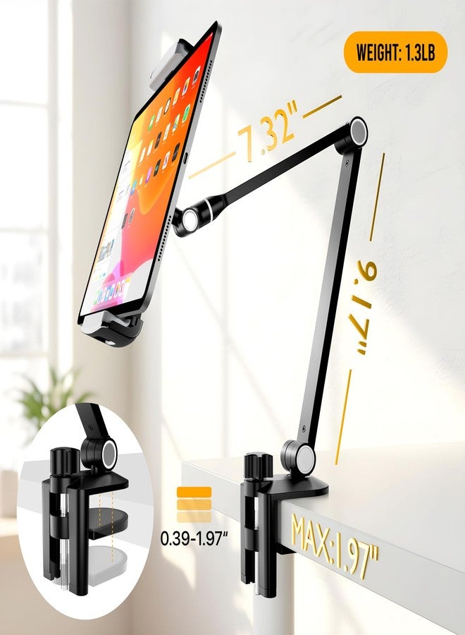 ROADOM Tablet Stand Holder-Adjustable iPad Desk Mount with 360° Rotating Base for 6.3-16" Devices-Foldable Aluminum ipad Arm Mount for Desk,Bed,Kitchen-Compatible with iPhone,iPad,Tablet,Portable Monitor - Image 5