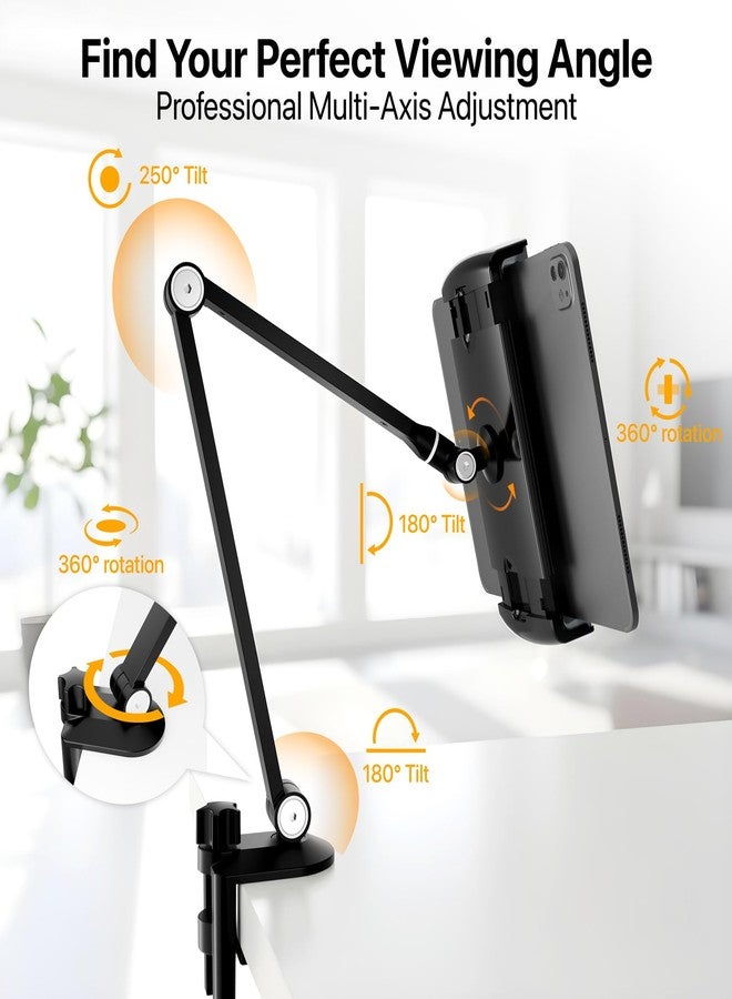 ROADOM Tablet Stand Holder-Adjustable iPad Desk Mount with 360° Rotating Base for 6.3-16" Devices-Foldable Aluminum ipad Arm Mount for Desk,Bed,Kitchen-Compatible with iPhone,iPad,Tablet,Portable Monitor - Image 4