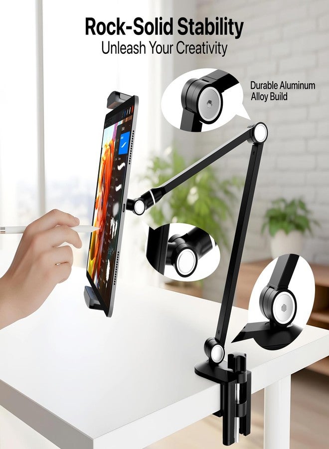 ROADOM Tablet Stand Holder-Adjustable iPad Desk Mount with 360° Rotating Base for 6.3-16" Devices-Foldable Aluminum ipad Arm Mount for Desk,Bed,Kitchen-Compatible with iPhone,iPad,Tablet,Portable Monitor - Image 2