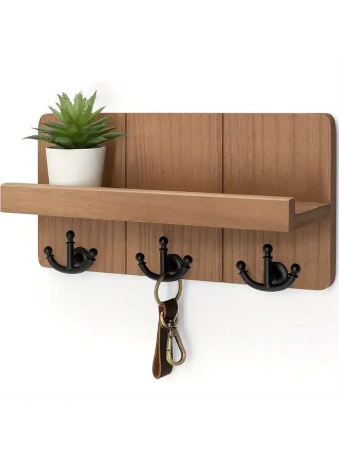 Black Farmhouse Key Holder Wall Mount with Shelf and 3 Hooks Rustic Entryway Decor - Image 2