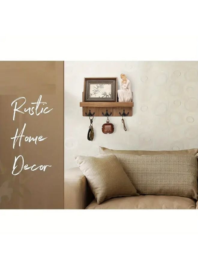 Black Farmhouse Key Holder Wall Mount with Shelf and 3 Hooks Rustic Entryway Decor - Image 3