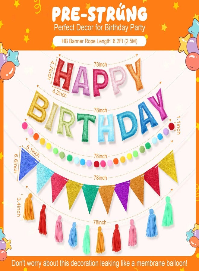 Mindsoft مجموعة زينة عيد ميلاد سعيد من Mindsoft مكونة من 5 قطع، مزينة بشرائط لامعة وكرات من اللباد، بالإضافة إلى شرائط ملونة وشرابات، لتزيين الحفلات للأطفال والكبار (قوس قزح). - Image 2