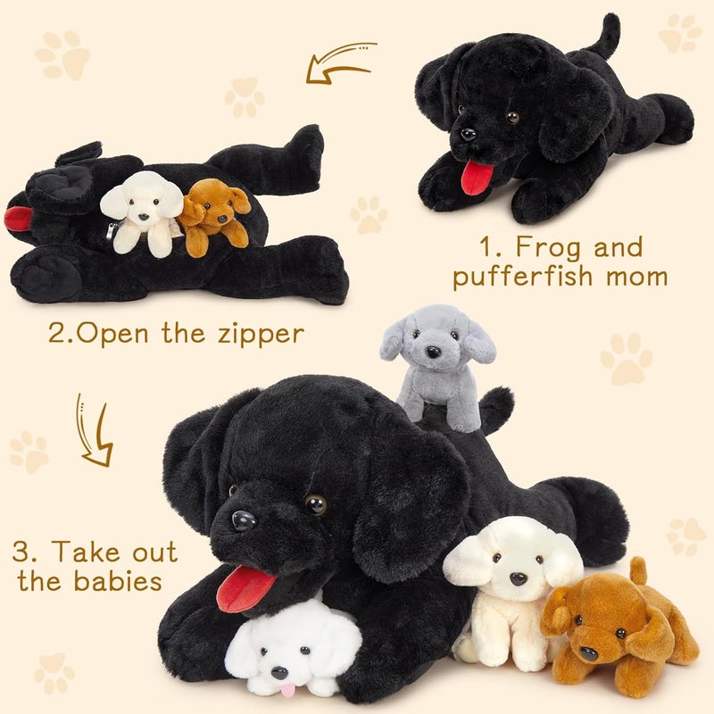 MorisMos 53 cm Long Black Labrador Cuddly Toy XXL with 4 Babies in Belly, Soft Plush Dog Stuffed Toy, Birthday Christmas Gift Children - Image 2