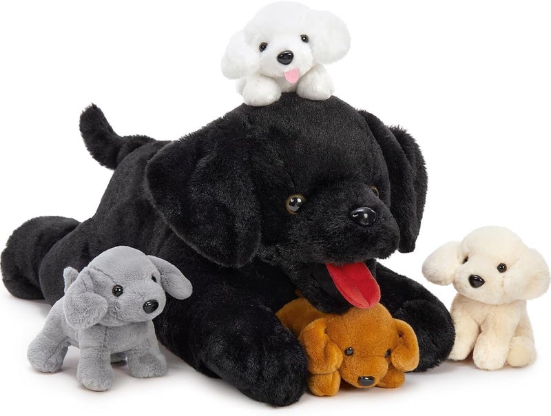 MorisMos 53 cm Long Black Labrador Cuddly Toy XXL with 4 Babies in Belly, Soft Plush Dog Stuffed Toy, Birthday Christmas Gift Children - Image 5