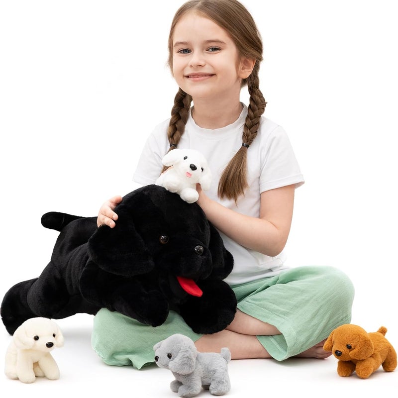 MorisMos 53 cm Long Black Labrador Cuddly Toy XXL with 4 Babies in Belly, Soft Plush Dog Stuffed Toy, Birthday Christmas Gift Children - Image 1