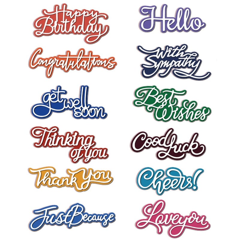 MAYJOYDIY Blessing Words Metal Die Cuts Celebration Cutting Dies Greetings Words Metal Embossing Stencil Sentiments Texts Carbon Steel Die Cuts for DIY Scrapbooking Decor Wedding Birthday Card Making - Image 1