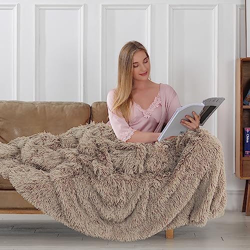 Tuddrom Decorative Extra Soft Faux Fur Throw Blanket 50"x60",Solid Reversible Fuzzy Lightweight Long Hair Shaggy Blanket,Fluffy Cozy Plush Fleece Comfy Microfiber Blanket for Couch Sofa Bed,Khaki - Image 3
