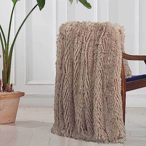 Tuddrom Decorative Extra Soft Faux Fur Throw Blanket 50"x60",Solid Reversible Fuzzy Lightweight Long Hair Shaggy Blanket,Fluffy Cozy Plush Fleece Comfy Microfiber Blanket for Couch Sofa Bed,Khaki - Image 5