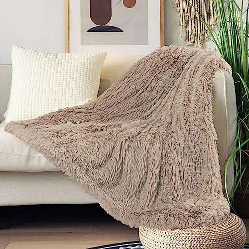Tuddrom Decorative Extra Soft Faux Fur Throw Blanket 50"x60",Solid Reversible Fuzzy Lightweight Long Hair Shaggy Blanket,Fluffy Cozy Plush Fleece Comfy Microfiber Blanket for Couch Sofa Bed,Khaki - Image 2