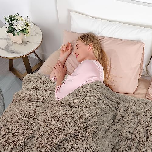 Tuddrom Decorative Extra Soft Faux Fur Throw Blanket 50"x60",Solid Reversible Fuzzy Lightweight Long Hair Shaggy Blanket,Fluffy Cozy Plush Fleece Comfy Microfiber Blanket for Couch Sofa Bed,Khaki - Image 4