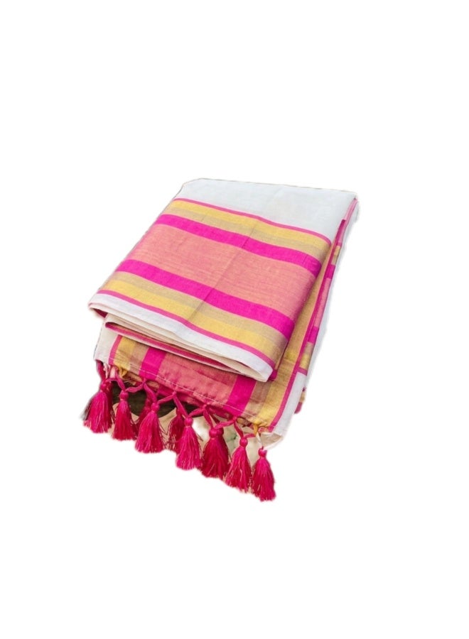 Anaya By Shalu Mul Cotton Saree with Striped Design and Tasseled Border - Image 1