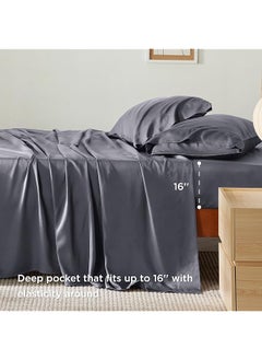 Bedsure Cooling King Size Sheets 100 Percent Viscose From Bamboo Sheets 16 Inch Deep Pocket Cooling Sheets Breathable And Silk Like King Sheets Hotel Bedding Sheets And Pillowcases Gray  - Image 4