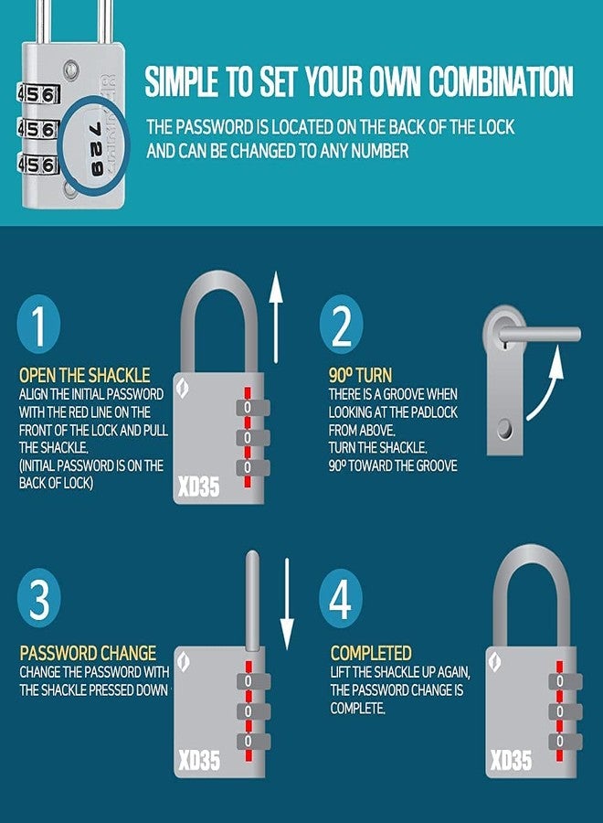 Zarker XD35 Combination Lock, 3-Digit Padlock for School Gym Sports LockerLock, Fence, Toolbox, Case, Hasp Storage (1-Pack, Gray) - Image 3