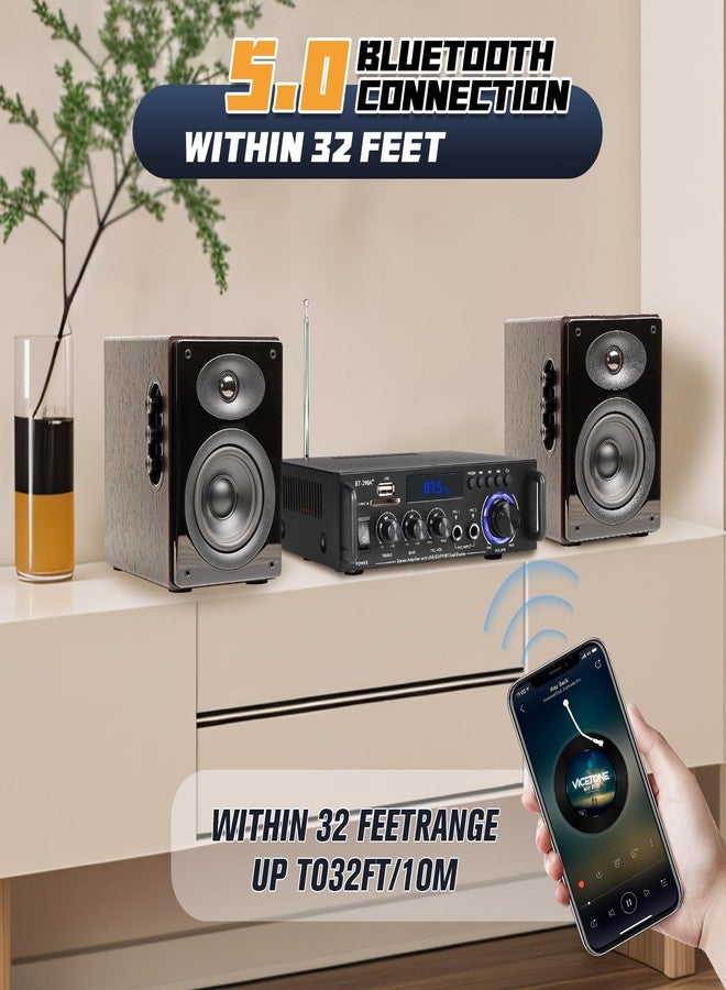 Romicta Stereo Audio Amplifier, 300W Home 2 Channel Wireless Bluetooth 5.0 Power Amplifier System, Home Amplifiers FM Radio, USB, SD Card, with Remote Control Home Theater Audio Stereo System - Image 4