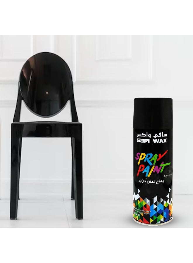 Safi WAX Gloss Black Spray Paint 450ml for Metal Wood Glass Canvas Plastic Walls Quick Dry High Gloss Finish Strong Adhesion Indoor Outdoor Use for Automotive Touch Up Home Decor DIY Projects Rust Covering Fast Drying Smooth Coating Durable Long Lasting Protection - Image 2