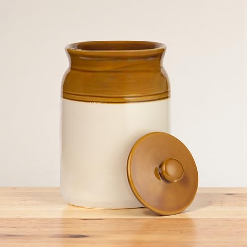 ClayStone Ceramic Achaar Jar Set - Pack of 2 Brown Martban Pickle Containers 2 Kg Each | 2000 ml Kitchen Storage Jars for Pickles, Chutneys & Sauces (2 L Jar - pack of 2) - Image 3