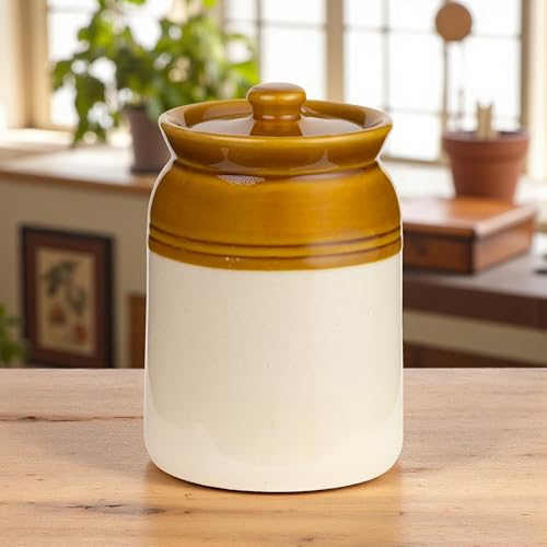 ClayStone Ceramic Achaar Jar Set - Pack of 2 Brown Martban Pickle Containers 2 Kg Each | 2000 ml Kitchen Storage Jars for Pickles, Chutneys & Sauces (2 L Jar - pack of 2) - Image 2