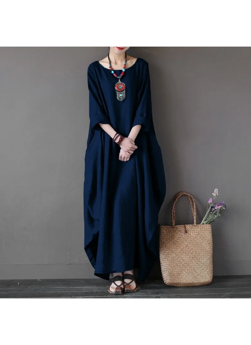 Barbora Linen Comfortable Spring Casual Poncho Women's Dress LN1040LACIVERT4