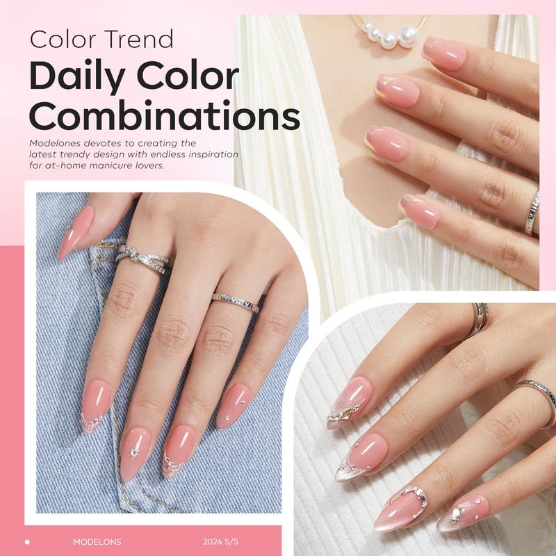 modelones Builder Nail Gel, 2 Pcs Clear and Rose Nude Pink Builder Nail Polish for Thickening Apex Building 8-in-One Rubber Color Base Polish Strengthener Extend Gel LED Lamp Cured 10 ml DIY Salon - Image 3