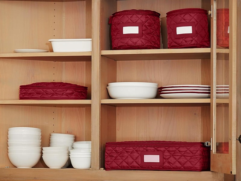 Covermates Keepsakes Dish Storage Case Padded China Dinnerware Organizer Quilted Polyester Protection ID Window Zipper Closure Machine Washable Red - Image 5