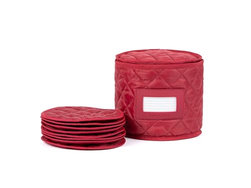 Covermates Keepsakes Dish Storage Case Padded China Dinnerware Organizer Quilted Polyester Protection ID Window Zipper Closure Machine Washable Red - Image 1