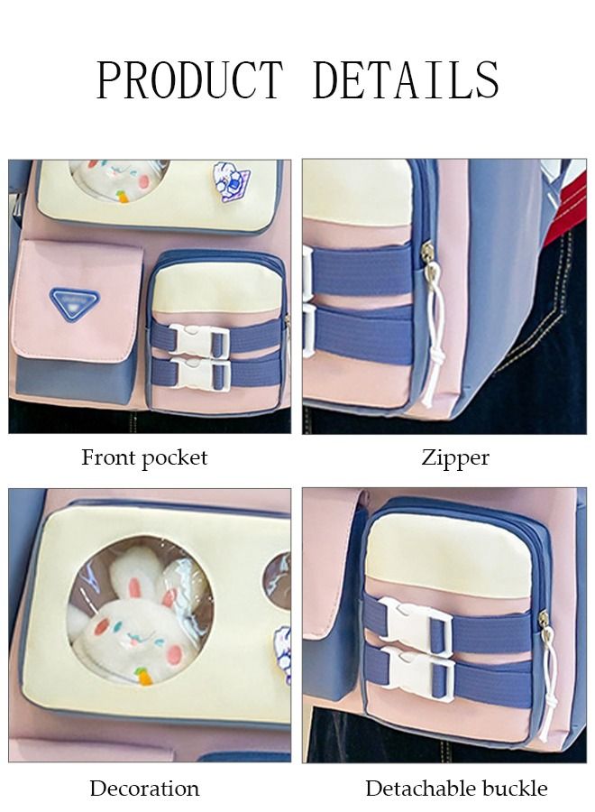 DUNISO 5 pieces Girl' s School Backpacks Multi-pocket Large Capacity Book Bag with Compartments Waterproof Wear-resistant Backpack Sets for Little Gril Teen Kids Primary School Students School bag - Image 3
